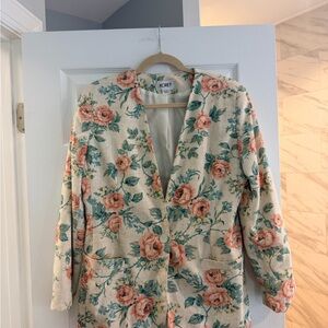 Koret Cream Floral Button-Front Women's Jacket with Peach Roses